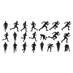 Set of running people silhouettes dynamic vector collection for sport and fitness designs isolated o