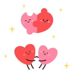 Fototapeta premium A set of adorable heart couples showing love, unity, and emotional closeness. Great for Valentine’s Day designs, greeting cards, stickers, and romantic illustrations.