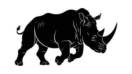 Obraz premium Silhouette of a Strong Rhinoceros on a White Background.