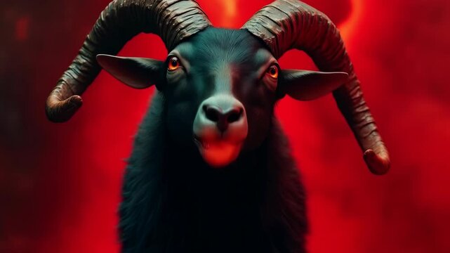 The beast from the earth, with two horns like a lamb, speaking like a dragon, performing great signs, menacing and dark imagery. Bible revelation Torah New testament Satan Lucifer symbolism.