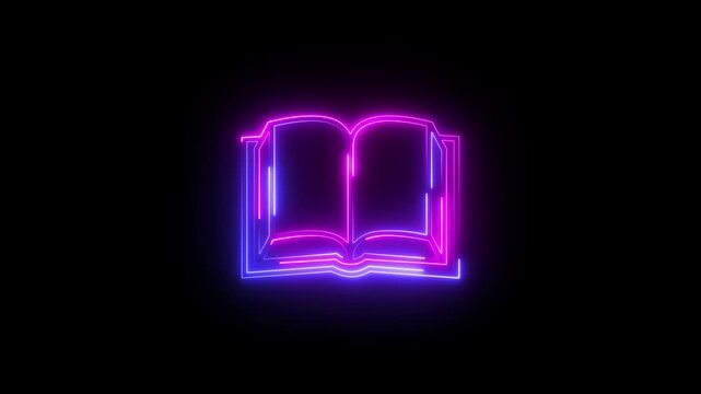 Glowing neon colorful vertical book icon animation. 4k video