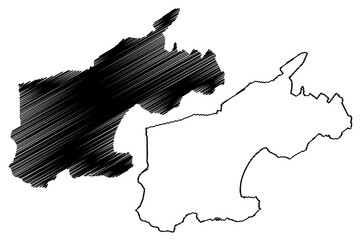 Coloane parish (Parishes of Macau, Macao Special Administrative Region of the Peoples Republic of China) map vector illustration, scribble sketch Lou Wan or Sao Francisco Xavier map