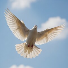 Obraz premium Dove in Flight - A Symbol of Peace and Freedom Against Blue Sky.