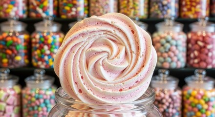 Sweet Pink Meringue Swirl with Candy Jar Background