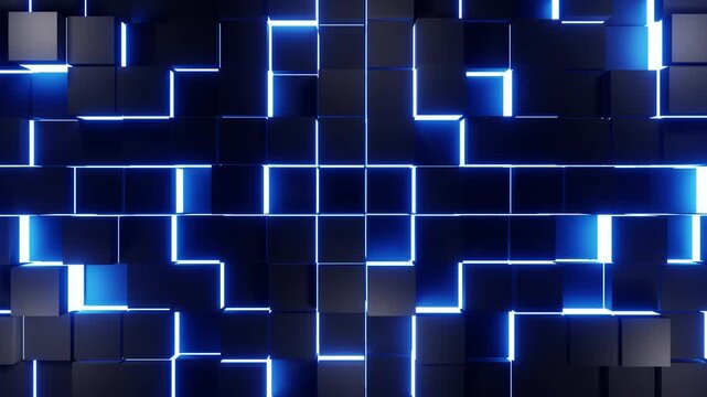 Black steel moved cubes with blue neon lights VJ seamless loop
