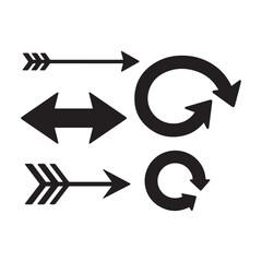 Collection of Modern Black Directional Arrows and Circular Navigation Vector Graphic Icons.