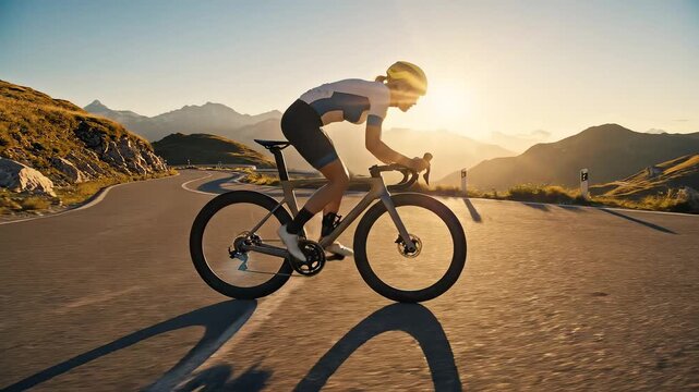 Cyclist riding on mountain road