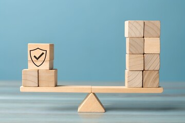 Balance Scale with Shield and Blocks &ndash; Strategy, Abstract, Conceptual, Value, Trust, Security, Decision, Comparison, Weight, System