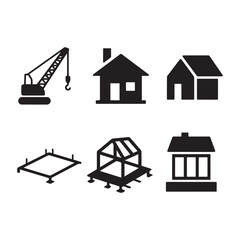 Modern Residential House Construction Icons Representing Architecture Building Process Engineering and Real Estate.