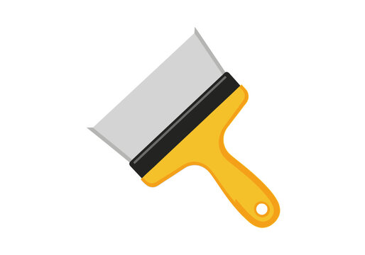 Yellow Handle Wide Putty Knife Tool Illustration.