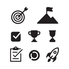Professional Business Success Goal Achievement and Project Growth Strategy Vector Icon Set Collection. 