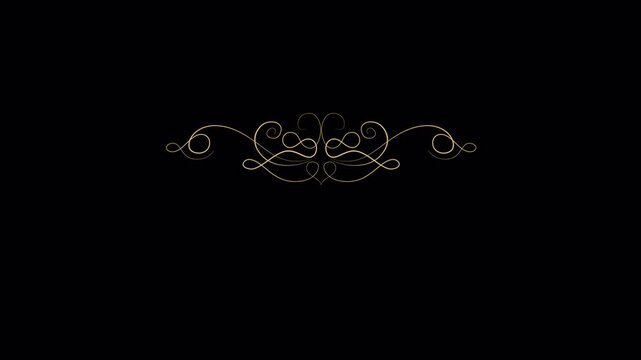 Elegant Golden Swirl Flourish Ornament on Black Background.