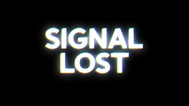 Signal Lost neon text with digital glitch effect on black background. Vibrant RGB lighting. Technical error concept.