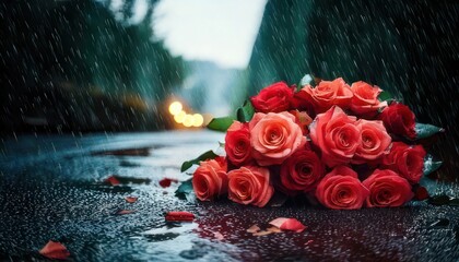 Roses in the Rain - A Moment of Beauty and Melancholy.
