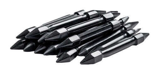 Dark, metallic,  pointed tools, stacked