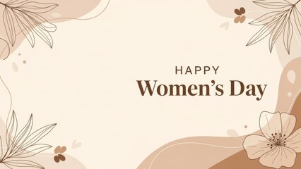 Happy Women's Day Greeting with Floral Line Art and Soft Shapes