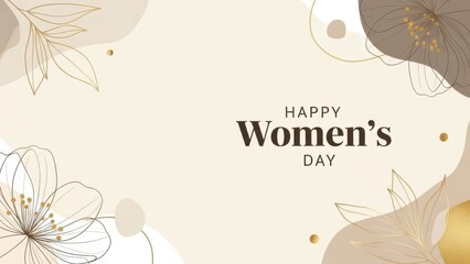 Happy Women's Day Text with Abstract Floral Design and Gold Accents