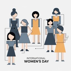International Women's Day Diverse Group Figures Connection Abstract Flat Design