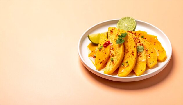 Mango with Chamoy and Chili Isolated on Color Background
