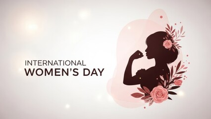 International Women's Day Silhouette Flexing Arm with Flowers Stock Media