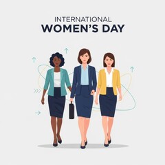 Three Diverse Women in Business Suits Walking Together International Women's Day