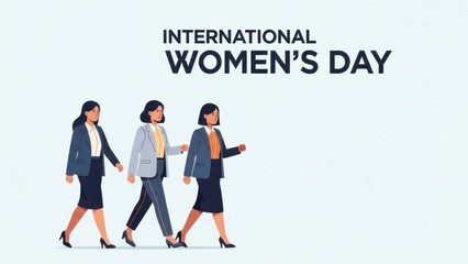 Three Women Walking Forward Together For International Women's Day