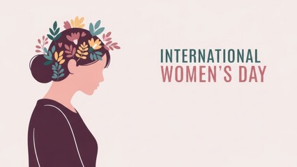 Woman with Flowers in Hair Celebrating International Women's Day