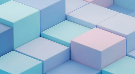 Obraz premium パステルカラーの立体キューブが並ぶミニマルな抽象背景｜やさしい色合いのモダンデザイン 