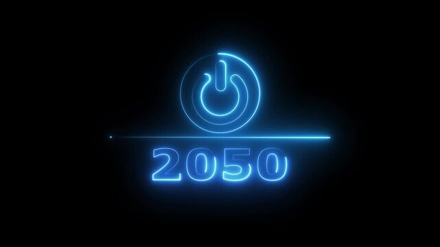 Neon light power button concept. Neon glowing power button on  black background. Start power technology animation.