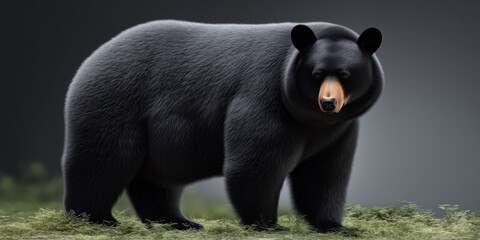 Fototapeta premium Asiatic black bear moon bear large mammal thick fur black coat standing forest wild animal alert nature