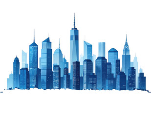 Obraz premium Modern blue cityscape silhouette with diverse skyscrapers against a black background