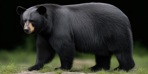 Fototapeta premium Asiatic black bear moon bear large mammal black fur standing wild animal nature forest alert