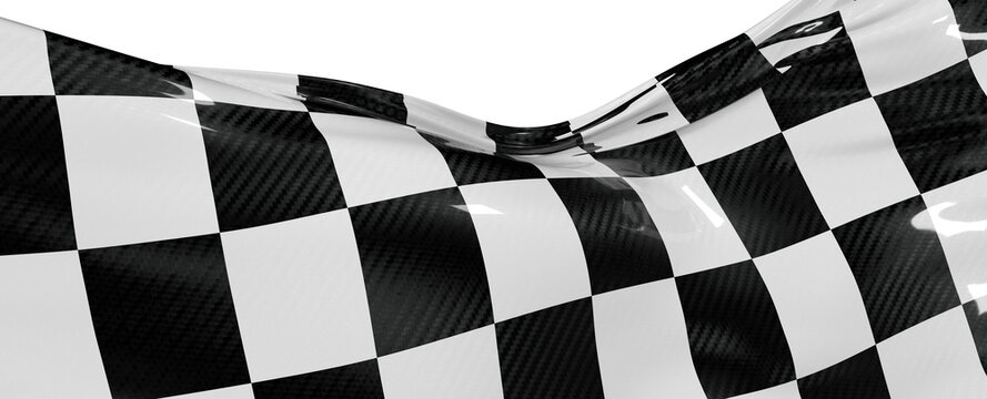 Close up of a wavy checkered racing flag on white. Symbol of speed, finish, and competition. Perfect for sports and auto