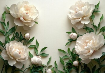 A peony frame template for a card or wedding invitation. A floral background of peonies with space for text. Floral background.