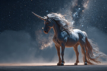 Obraz premium Majestic unicorn under starry sky.