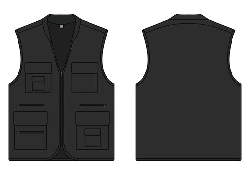 Mockup for black utility vest, outdoor vest front and back view