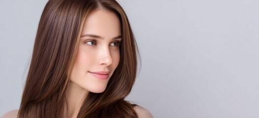 Naklejka premium Beautiful young woman with long healthy brown hair