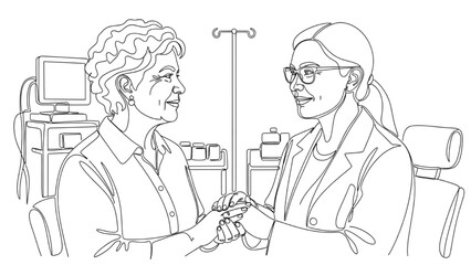 Obraz premium High-Quality Continuous Line Art of Patient and Healthcare Provider Interacting at Equal Eye Level