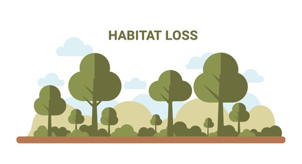 Fototapeta premium Habitat Loss: The illustration encapsulates the poignant reality of habitat loss. Featuring stylized trees and shrubs, it tells a tale of the environment degradation.