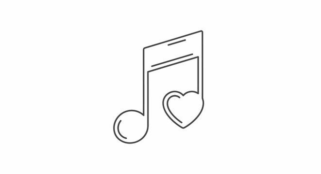A simple line drawing of a musical eighth note with a heart on a white background in a minimalist style.