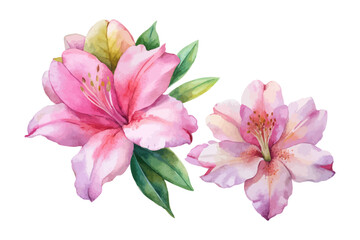 Watercolor Azalea Flower Illustration, Pink Floral Clipart, vector isolated on white background