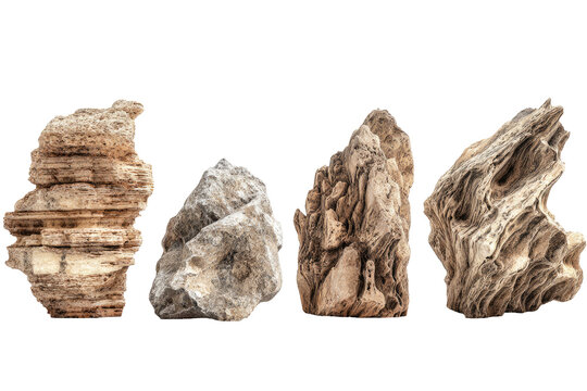 Four stacked, natural-looking rocks in various shades of beige and light brown, showing layered and textured surfaces