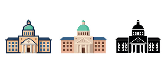 Naklejka premium Iconic dome government buildings in flat, colored, silhouette styles