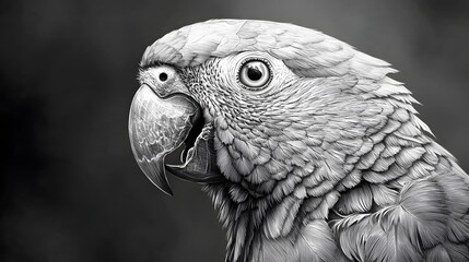 Fototapeta premium Parrot artistic bird illustration monochrome pencil sketch image