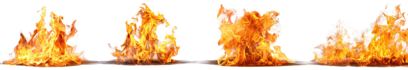 Four images of fire, pixelated flames