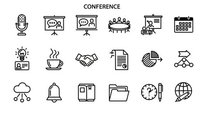 Fototapeta premium Collection of Simple Line Icons for Conference.