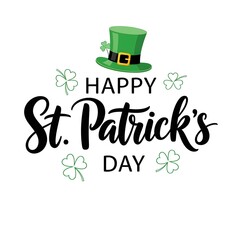 Happy st patrick s day greeting with hat and clover decorations