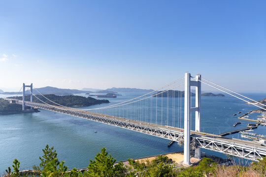 岡山県倉敷市　鷲羽山展望台から見た瀬戸大橋