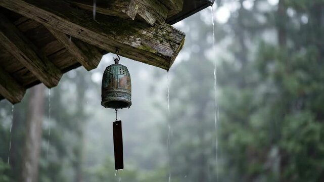 Rain scene under the eaves of traditional buildings