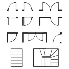 Architectural Floor Plan Elements Set &ndash; Doors, Stairs & Construction Symbols